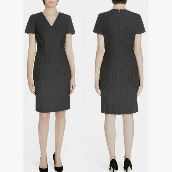 HUGO BOSS Wool Melange Micro Check Sheath V Neck Pleated Midi Dress | 8 - Picture 1 of 7